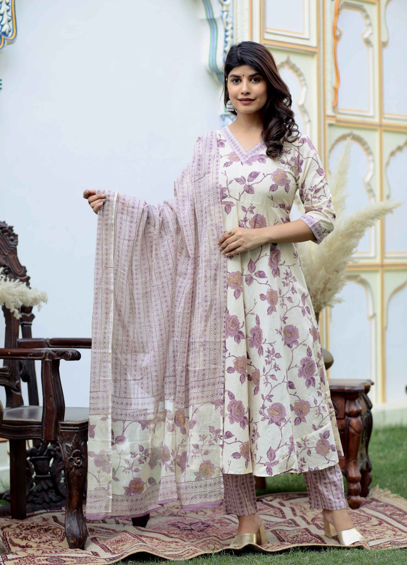 Miravan Floral Printed Pink Anarkali Kurta Set for Women - Image 1